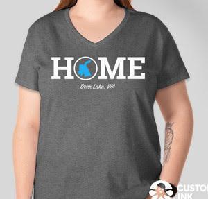 Ladies V-Neck T-Shirt — Heather Gray, Deer Lake Logo