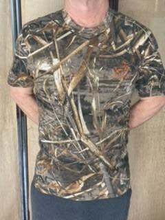 Unisex Short-Sleeve T-Shirt — Camo, Embroidered Deer Lake Logo